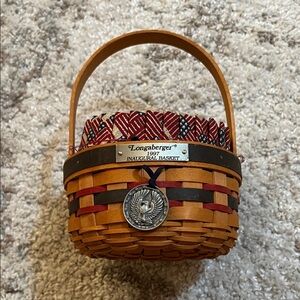 Longaberger Natural Wood Basket with Red and Brown Accents